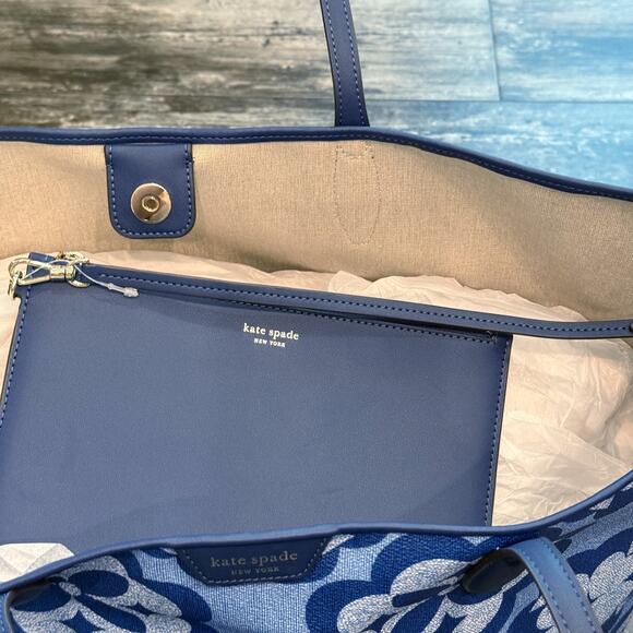 Kate Spade Tote Bag Womens Large Blue Spade Flower Monogram Outerspace KF650 NWT - Picture 10 of 14